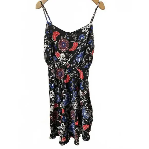 Old Navy Summer Dress Women's Size Large Black Mini Floral Straps - Picture 7 of 8